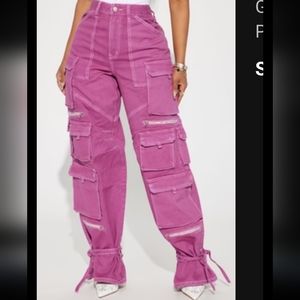 Pink Oversized Cargo Pants